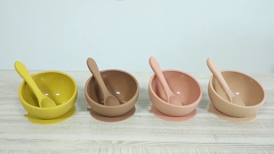 Children Safe Non Slip Silicone Rubber Bowl With Suction Microwave Free