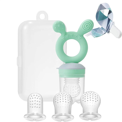 Green Baby Fresh Fruit Fruit Feeder And Nibbler With Pouches Clip Case
