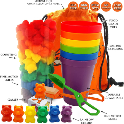 Intelligence Development 71pc Set Rainbow Counting Bears With Matching Sorting Cups