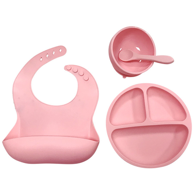 Food Grade Silicone Baby Bib 29*23cm Silicone Weaning Sets With Spoon Plate