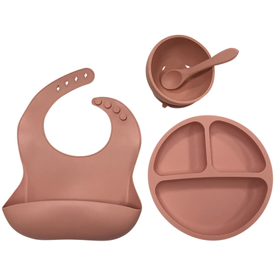 Food Grade Silicone Baby Bib 29*23cm Silicone Weaning Sets With Spoon Plate