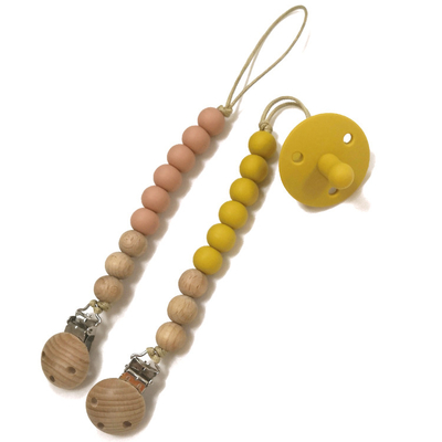 ODM Baby Teething Chew Silicone Pacifier Holder Wood Bead Pacifier Clip