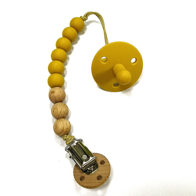 ODM Baby Teething Chew Silicone Pacifier Holder Wood Bead Pacifier Clip
