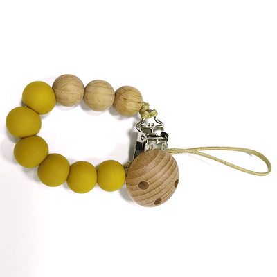 Anti Off Wooden Silicone Pacifier Holder Chain Clip Eco freindly for kids
