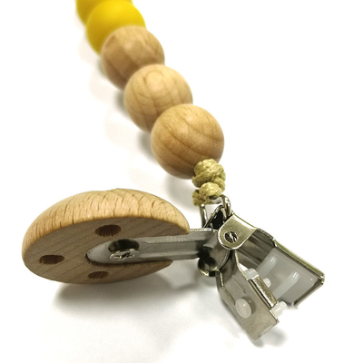 Anti Off Wooden Silicone Pacifier Holder Chain Clip Eco freindly for kids