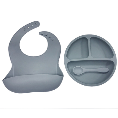 Customized Logo Functional Silicone Baby Bib Silicone Suction Weaning Set
