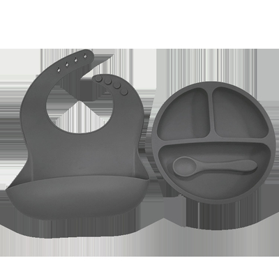 Customized Logo Functional Silicone Baby Bib Silicone Suction Weaning Set