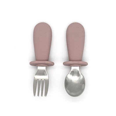 316 Stainless Steel Baby Silicone Fork And Spoon Set 4.33 Inch Height 1.42 Inch Width