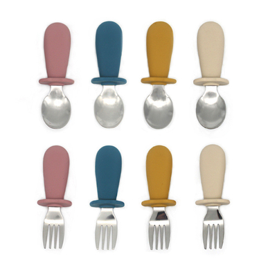 316 Stainless Steel Baby Silicone Fork And Spoon Set 4.33 Inch Height 1.42 Inch Width