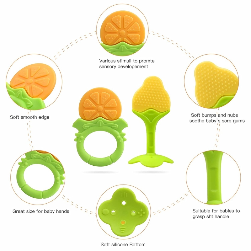 Durable Recyclable Packaging Customized Silicone Baby Teethers for Sensory Exploration