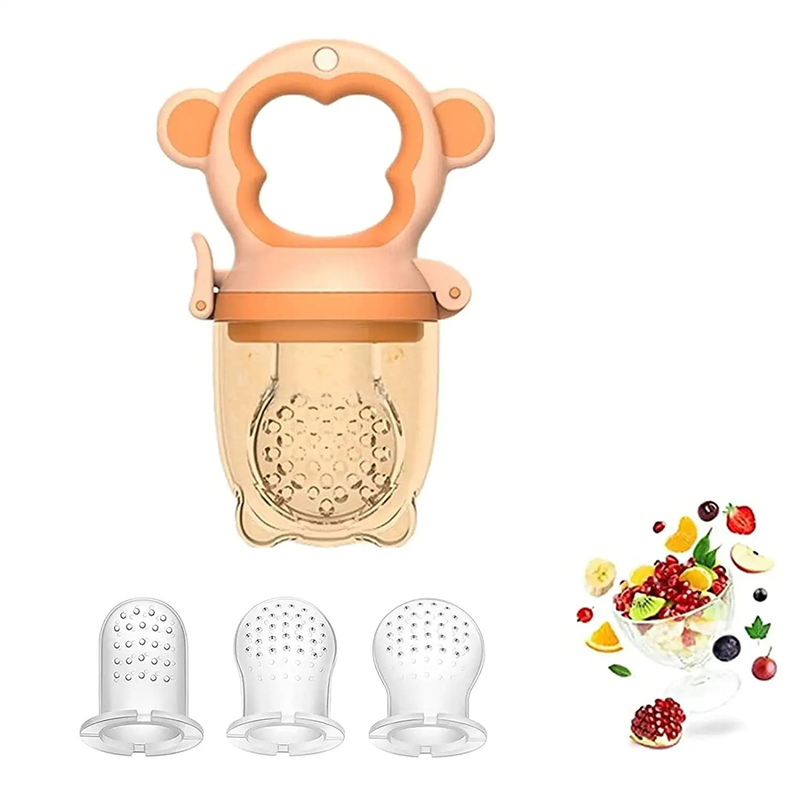 Monkey Shaped Infants Mesh Teething Pacifier , Silicone Feeder Teether With 3 Nipples