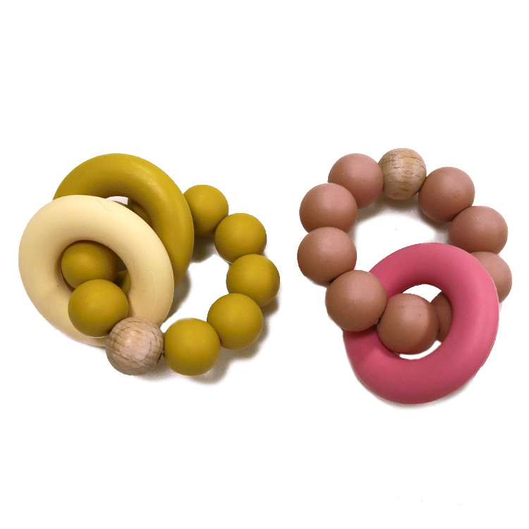 Kids Food Grade BPA Free DIY Silicone Beads Teether ODM With Two Ring