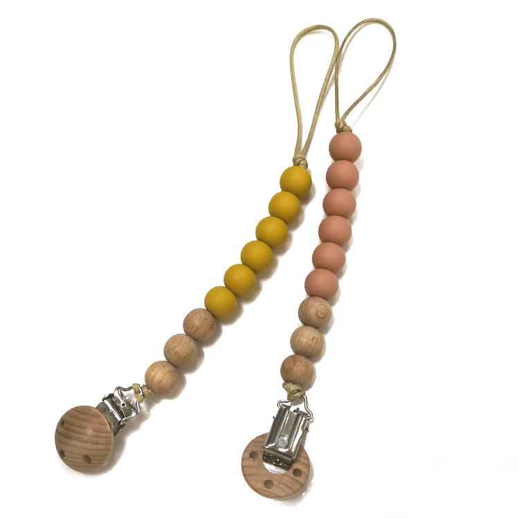 Anti Off Wooden Silicone Pacifier Holder Chain Clip Eco freindly for kids