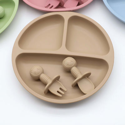 Children Non Slip Safety Rubber Silicone Divided Plate With Suction